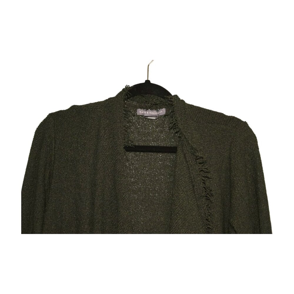 Forest Green Kate & Mallory frayed-edge knit jacket cardigan | SMALL - Picture 1 of 10